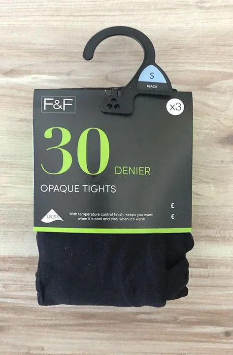 F&F 30 Denier Opaque Tights - Black - Size Small