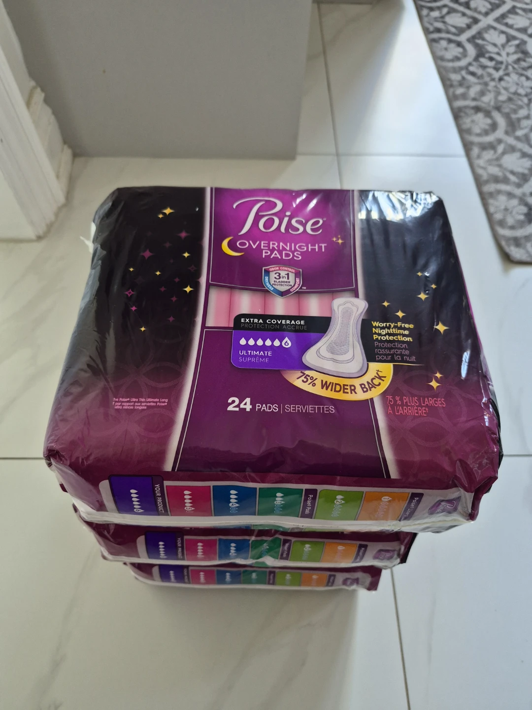 Poise Overnight Pads (24 Pack) - BRAND NEW 3 packs