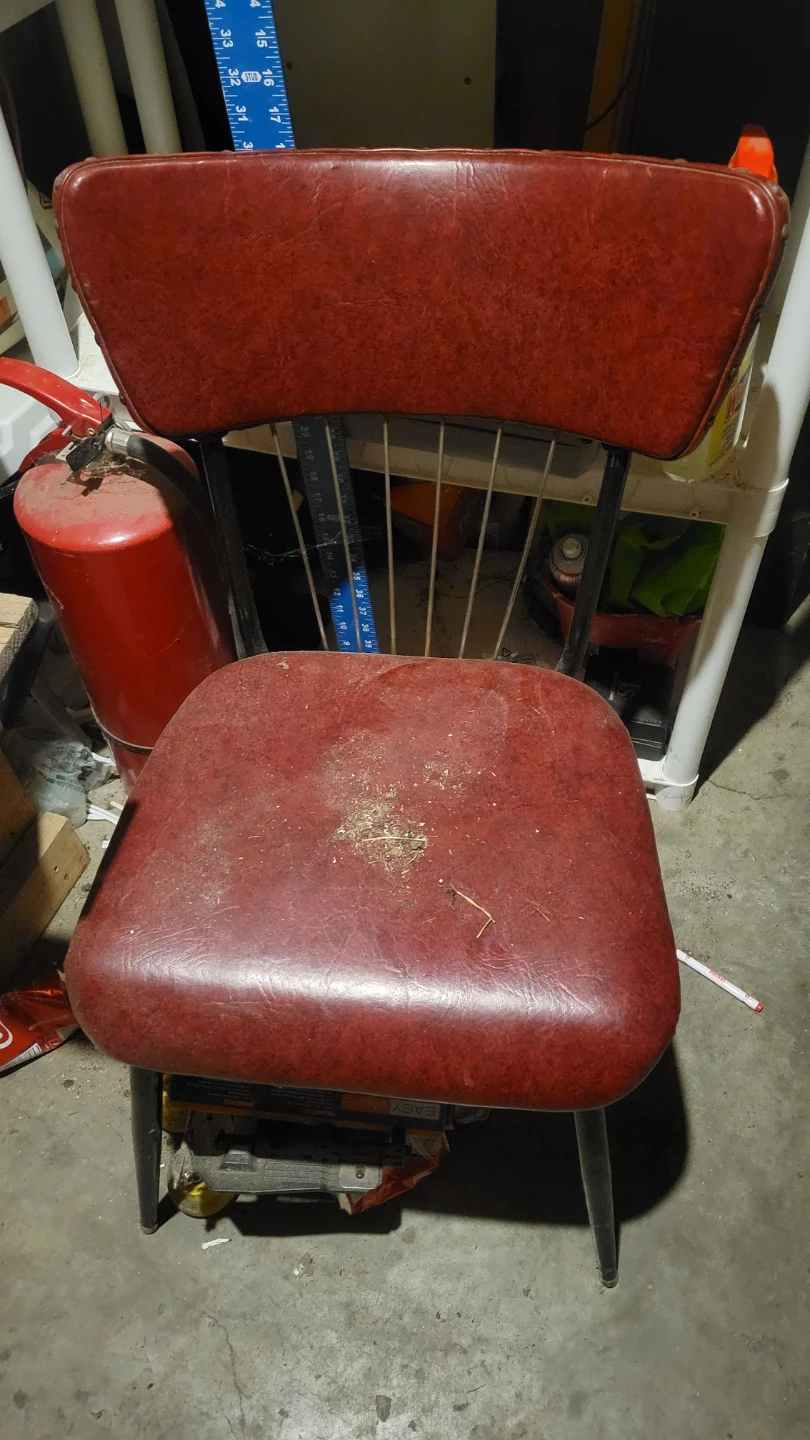 Vintage Mid-Century Modern Style Red Vinyl Kitchen Chair
