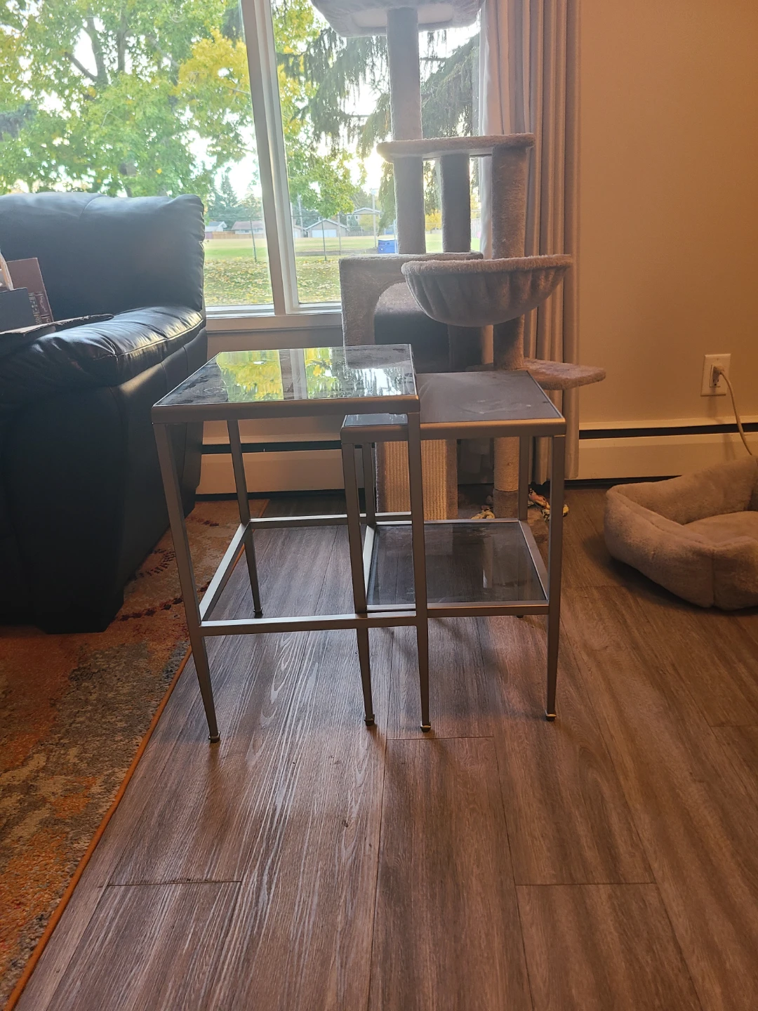 Set of Two Metal and Glass Nesting Tables
