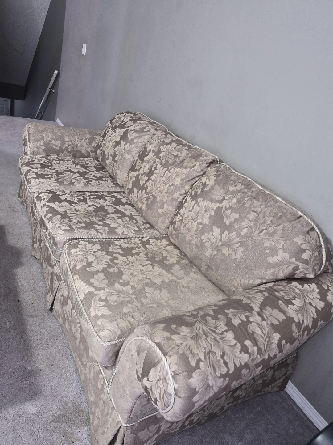 Traditional Floral Sofa & Armchair Set — Beige Damask
