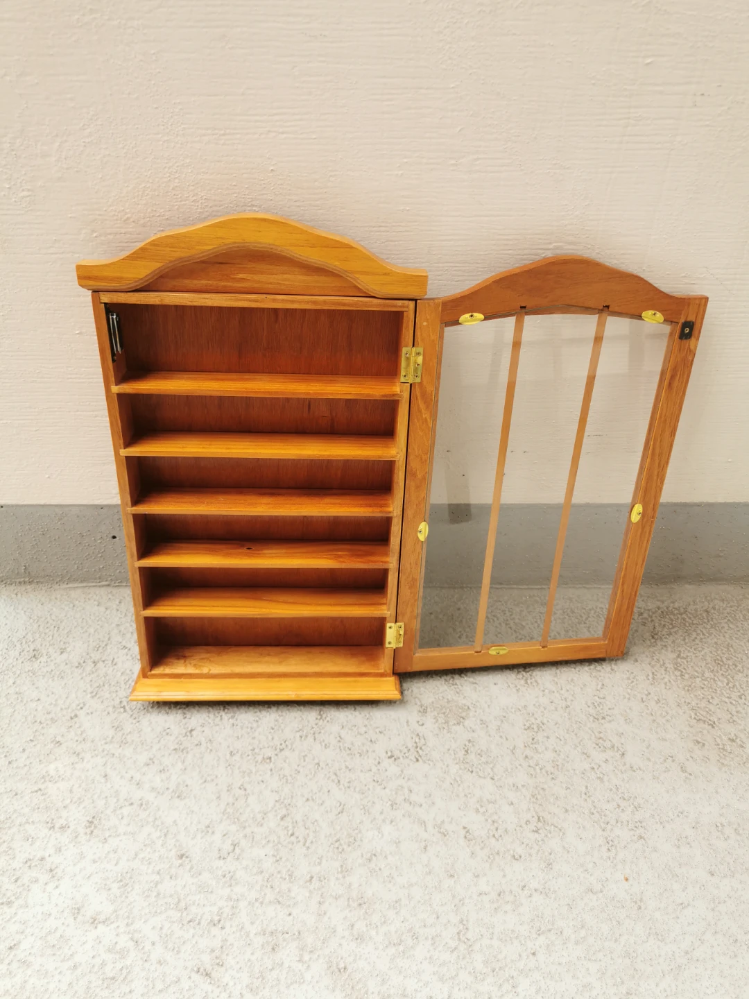 Vintage Wooden Wall-Mounted Curio Display Cabinet Glass Door - photo 3