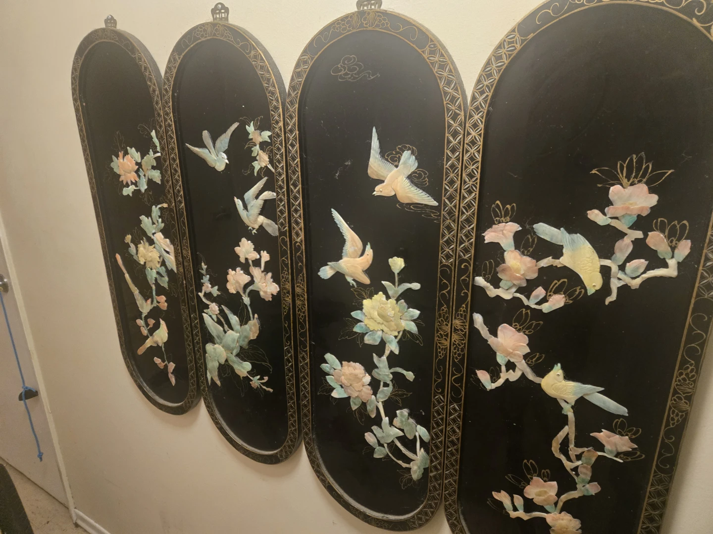 Set of 4 Vintage Black Lacquer Wall Panels