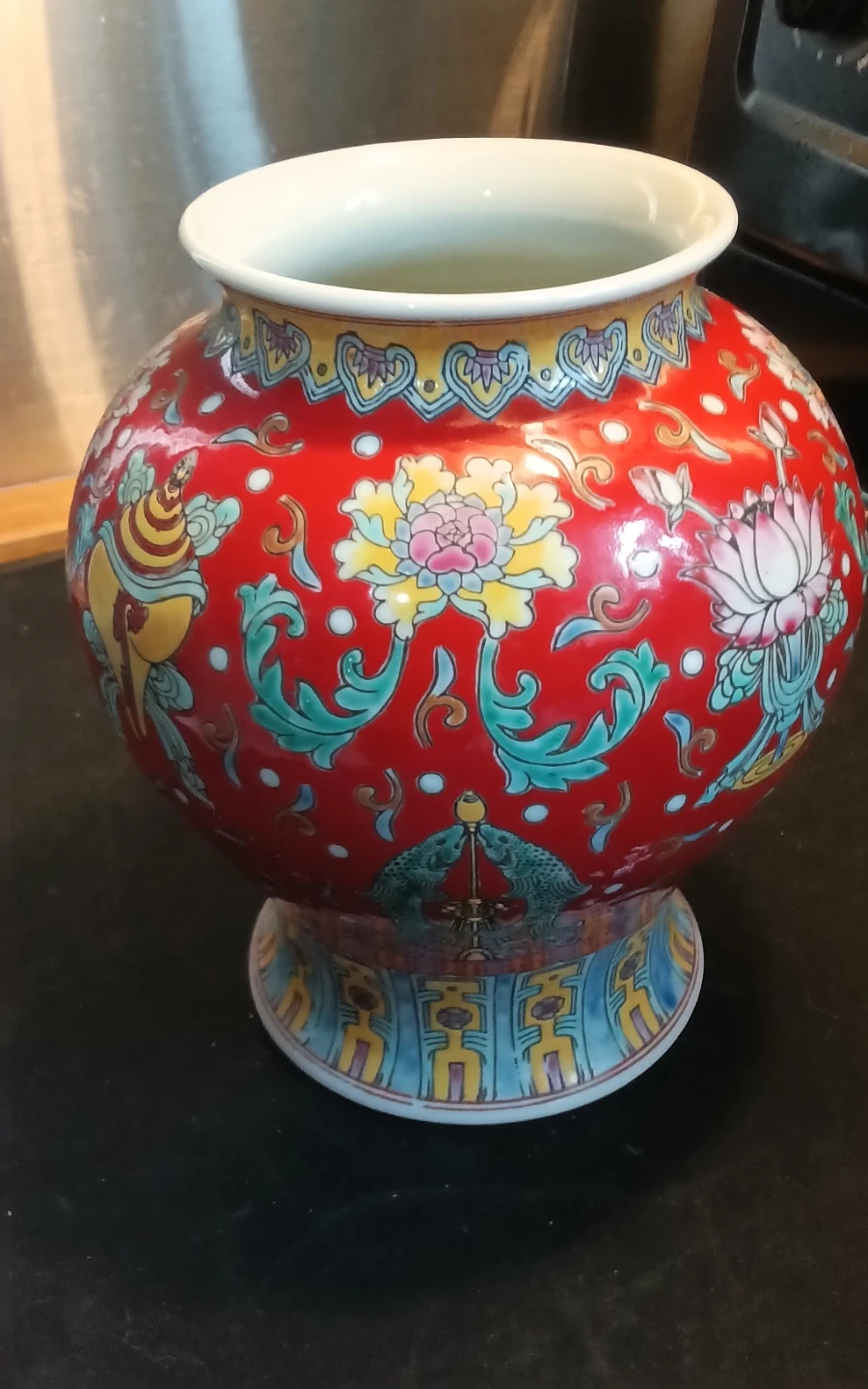 Ruby Red Chinese Famille Rose Porcelain Feng Shui Wealth