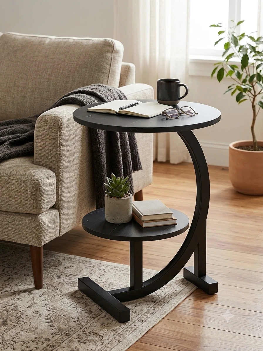 Brand New Modern C-Shaped Black End Table - photo 2