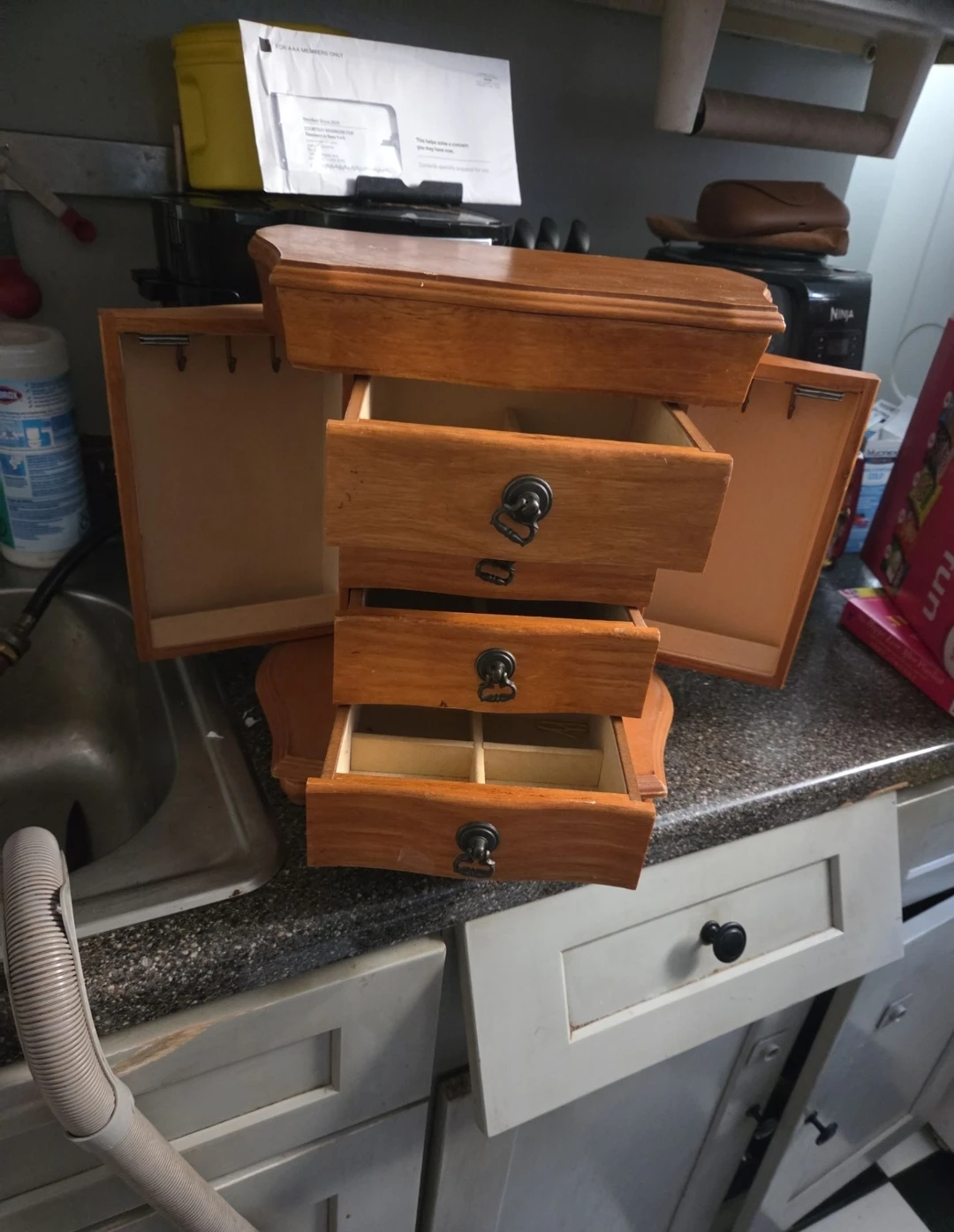 Wooden Jewelry Box with Four Drawers