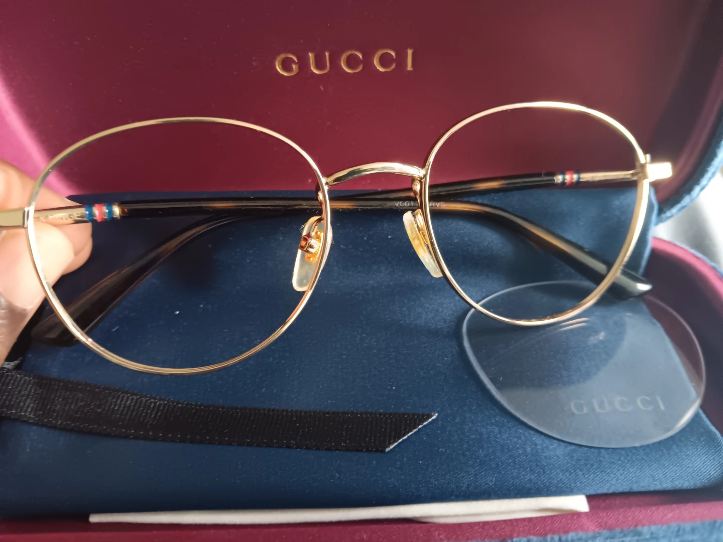GUCCI Gold Round Eyeglasses Frames with Brown Temples