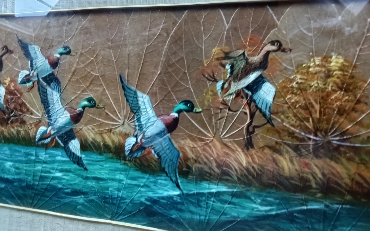 "Mallard Ducks" Mixed Media Leaf Painting by L. Arrienda - photo 2