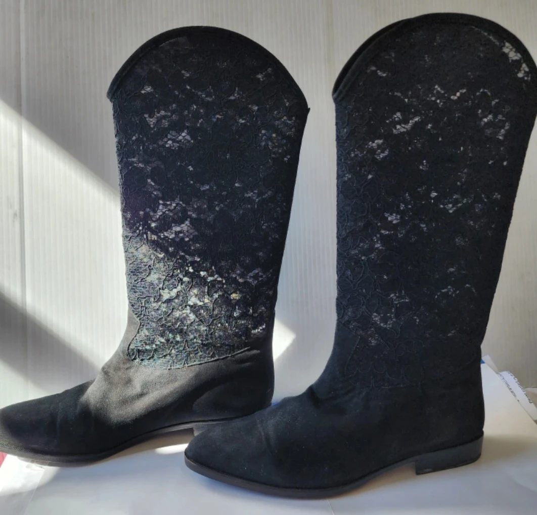 Black Lace Knee-High Boots