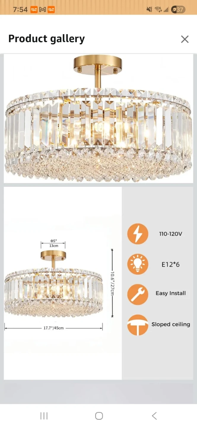 Gold Crystal Semi-Flush Mount Ceiling Light
