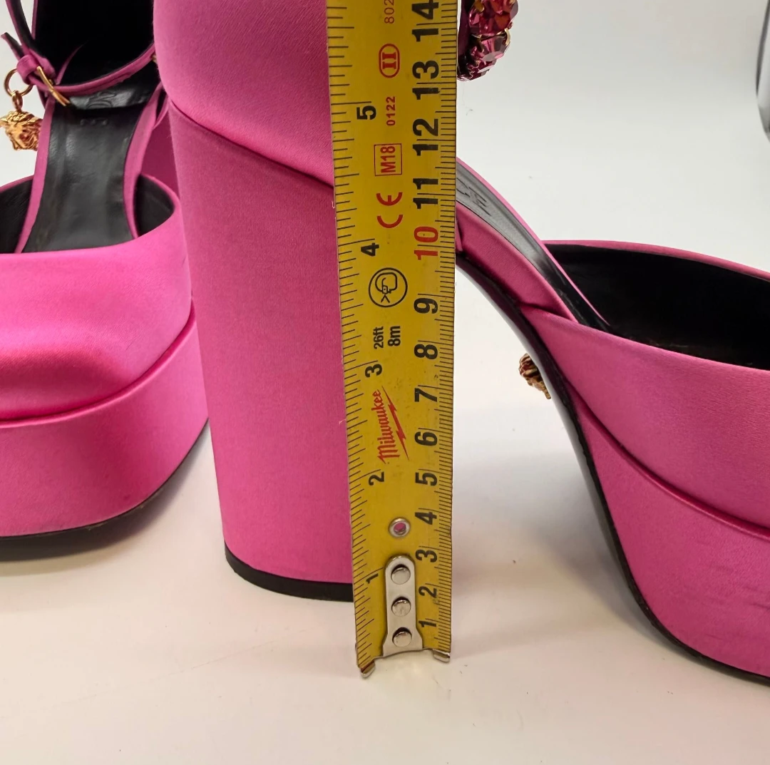 Versace Pink Satin Platform Heels - Size 38 - photo 4
