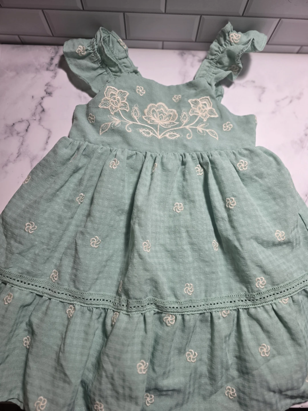 Cat & Jack Green Floral Embroidered Dress - Size 3T