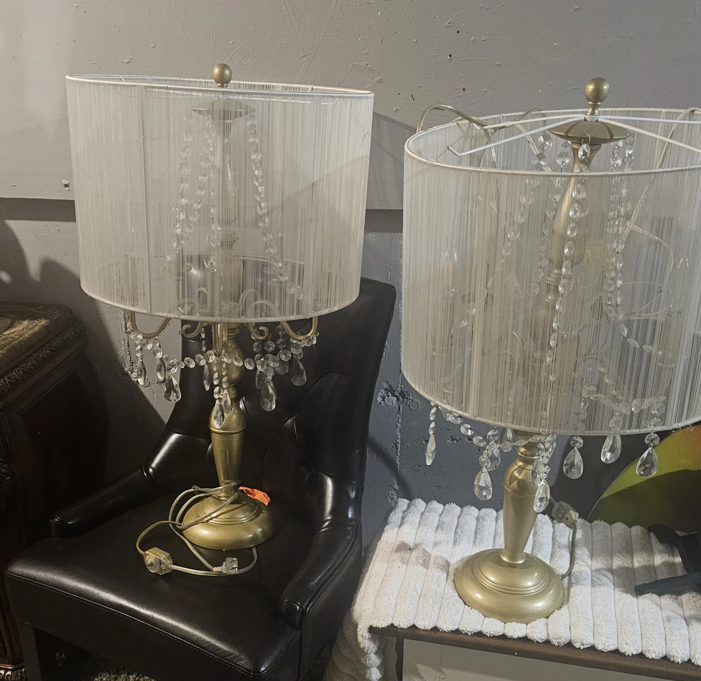 Set of Two Gold  chandelier Crystal Table Lamps