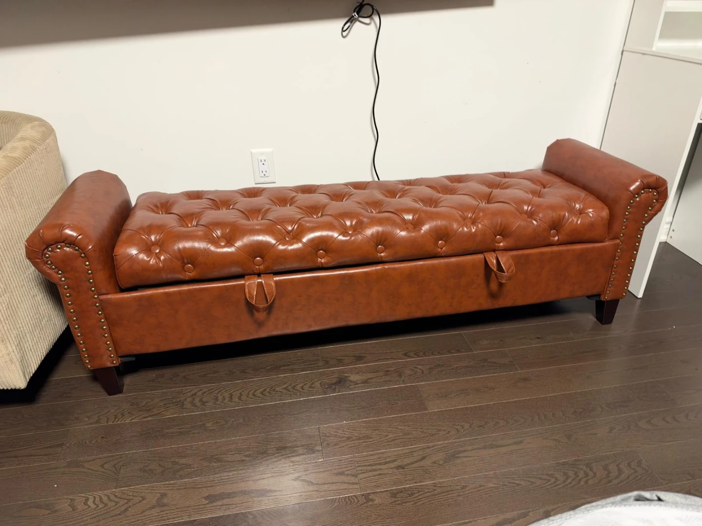 Tufted Faux Leather Storage Bench