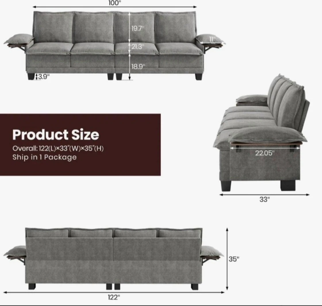 Grey Four-Seater Fabric Sofa - photo 4