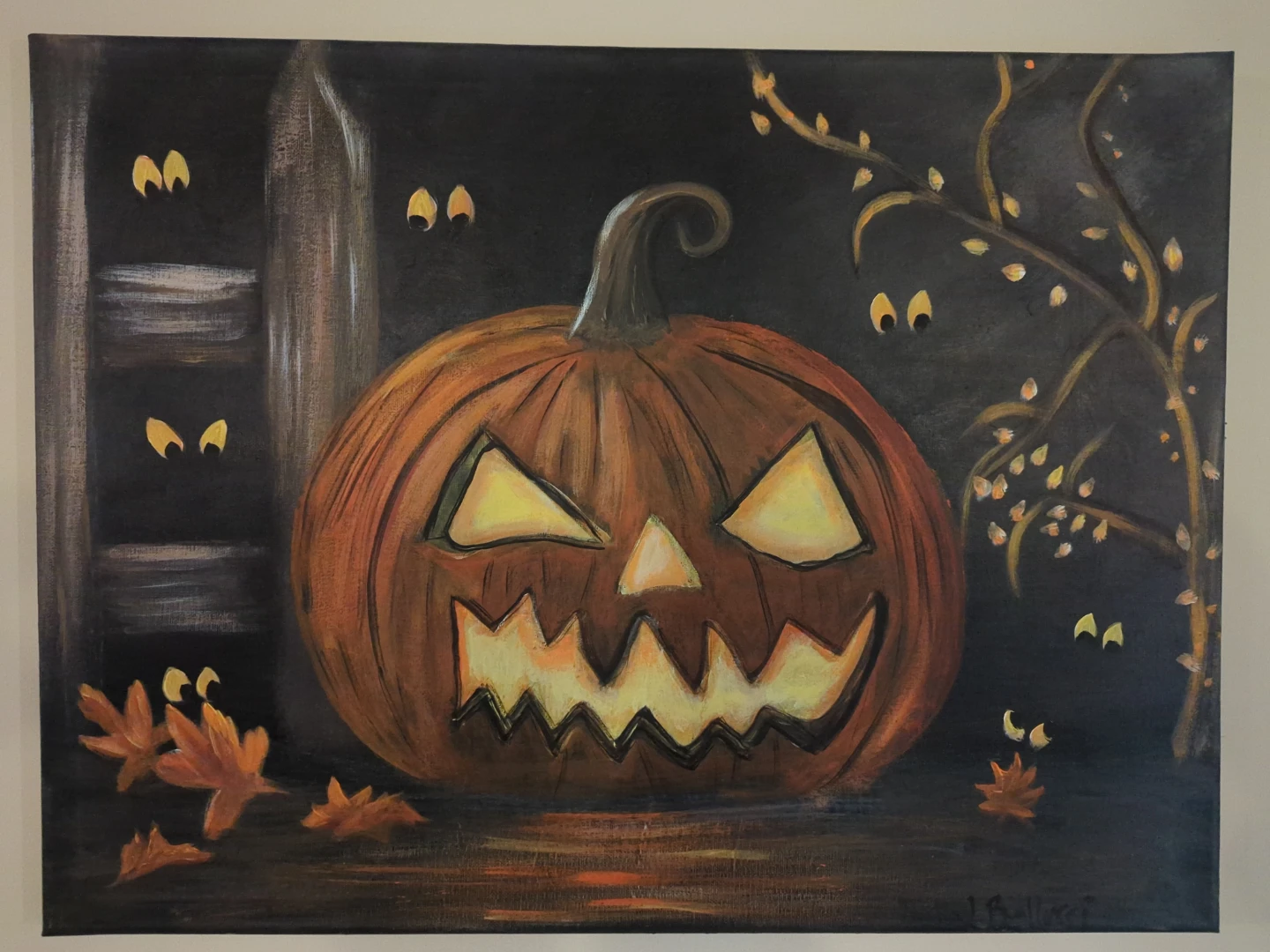 Original Halloween Pumpkin Painting 18x24