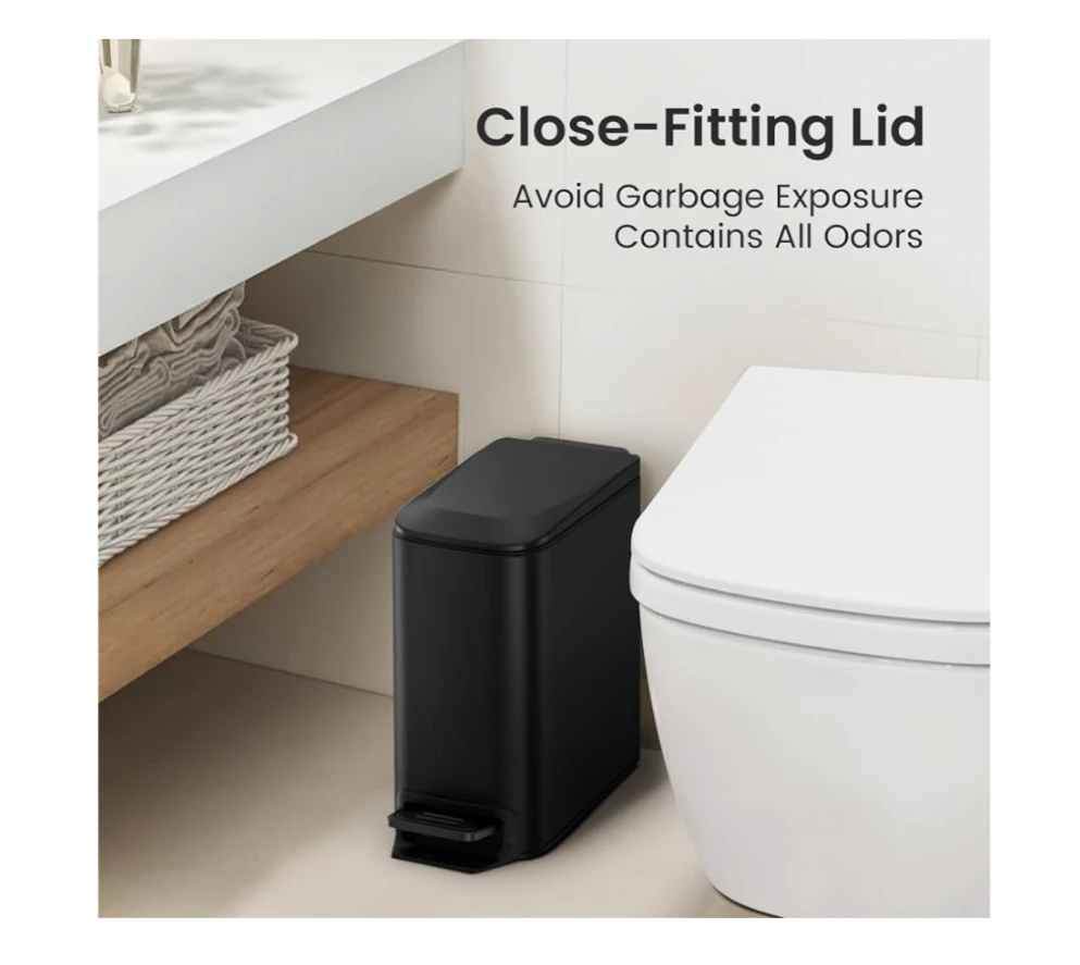 Black Slim Stainless Steel Pedal Trash Can - photo 5