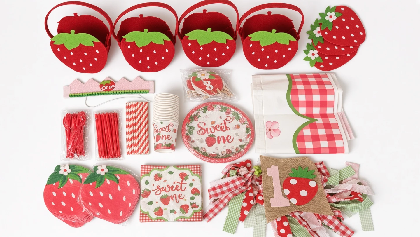 Strawberry First Birthday Decor Bundle – Complete Party Set