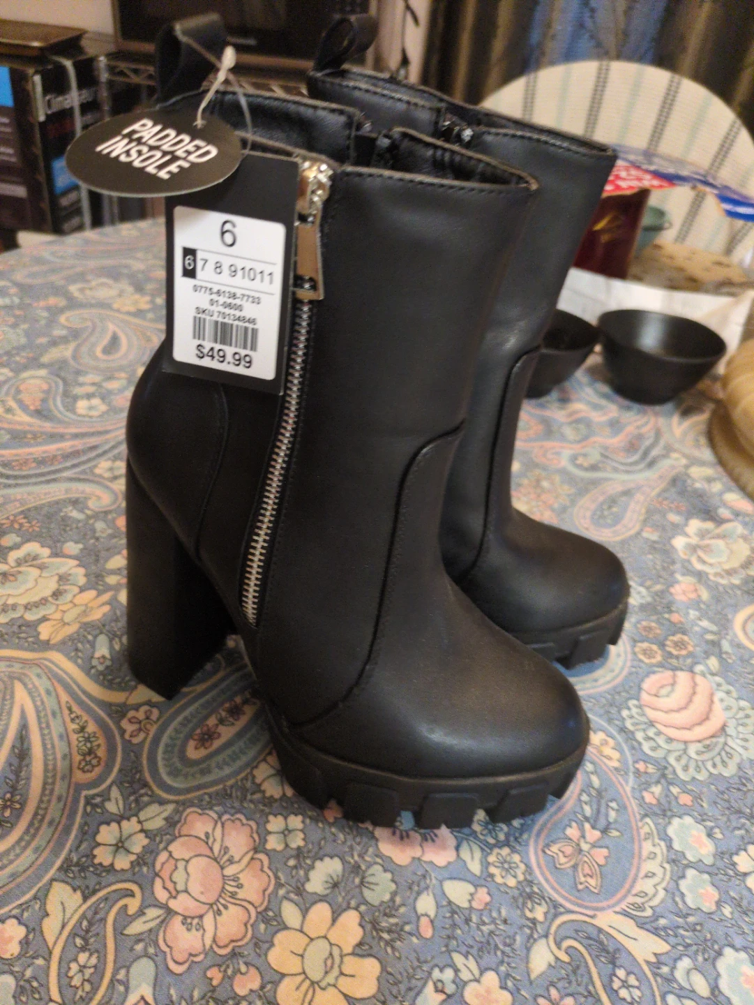 Black Block Heel Ankle Boots Size 6