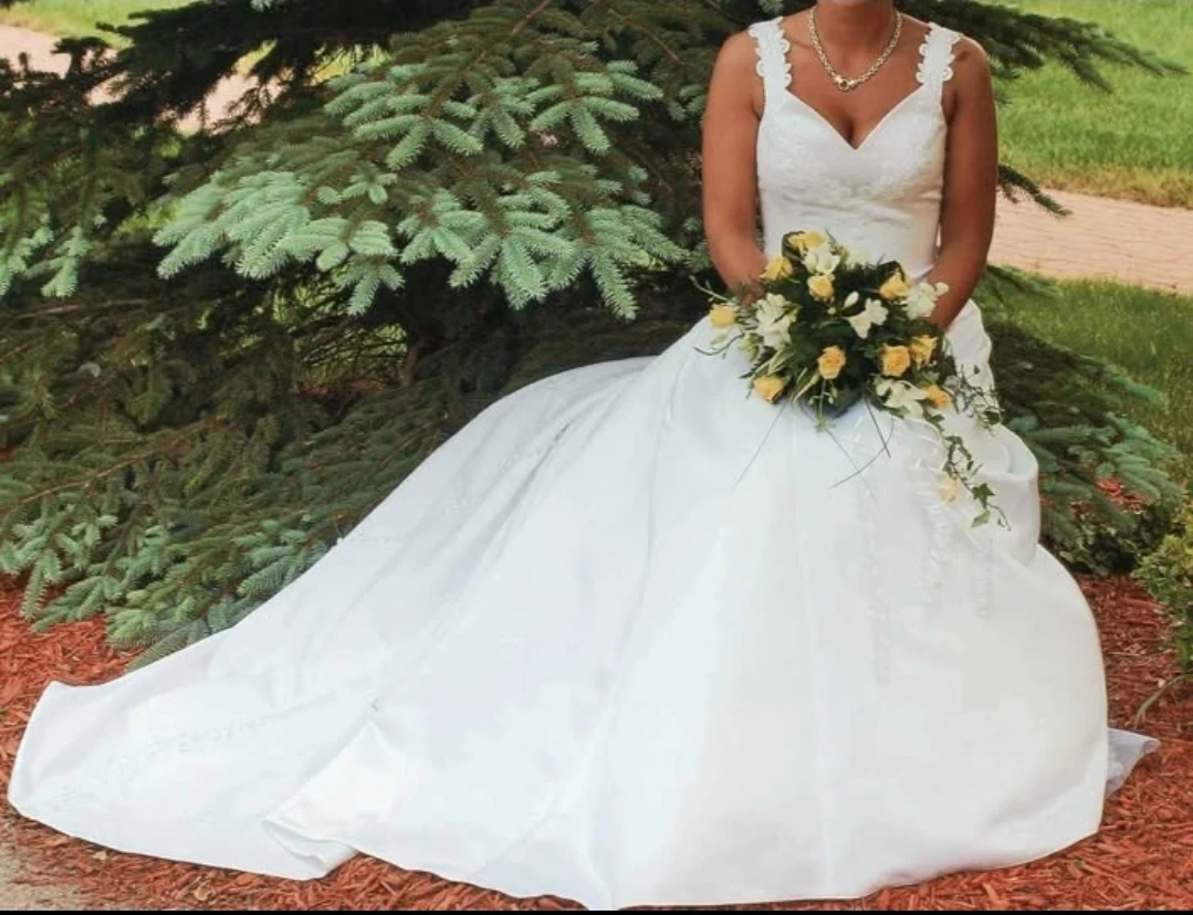 White V-Neck Wedding Dress