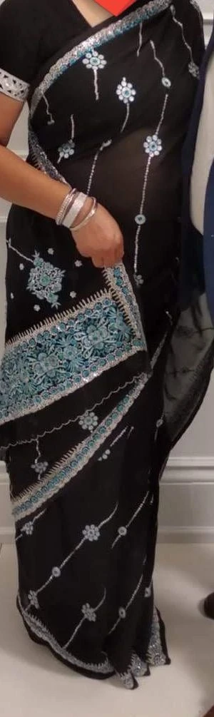Black Saree Blouse with Silver Embroidery