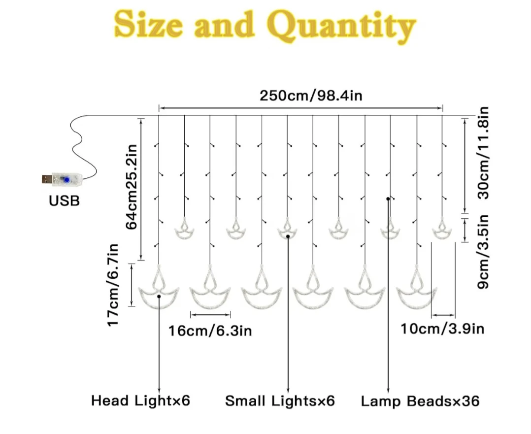 Diwali Diya Curtain LED String Lights - photo 5