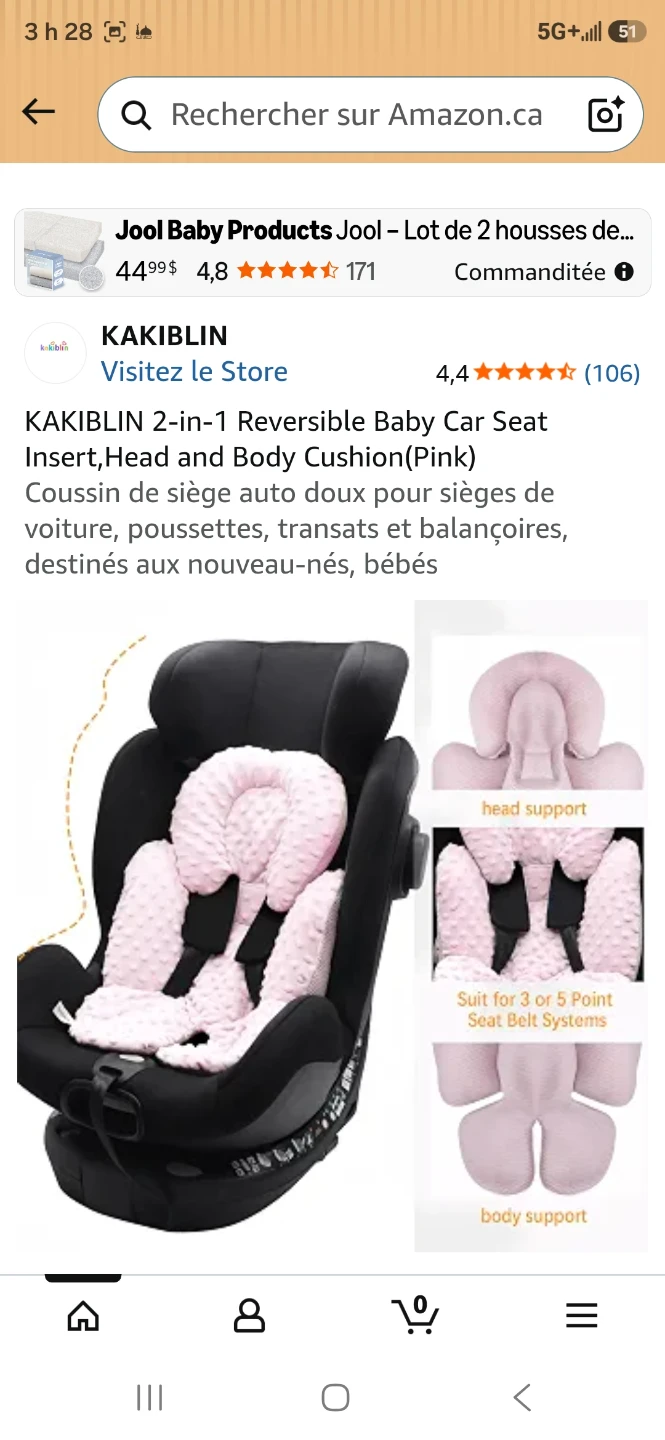 KAKIBLIN 2-in-1 Reversible Baby Car Seat Insert - Pink