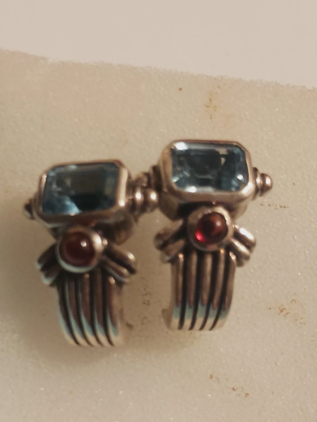Sterling Silver 925 Blue Topaz and Garnet Gemstones Earrings - photo 5