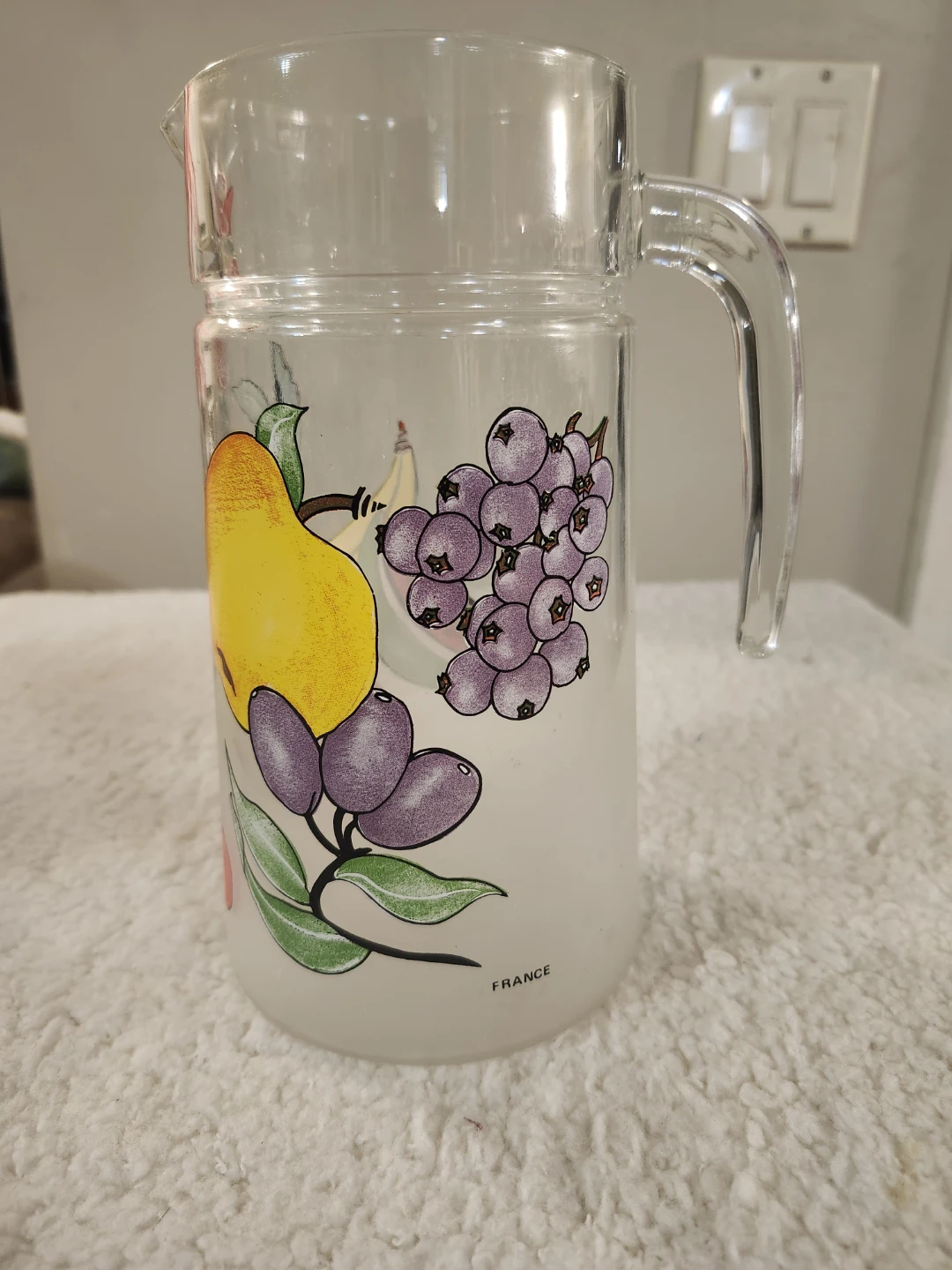 Vintage Fruit Print Glass Pitcher and 5 Tumblers - photo 2