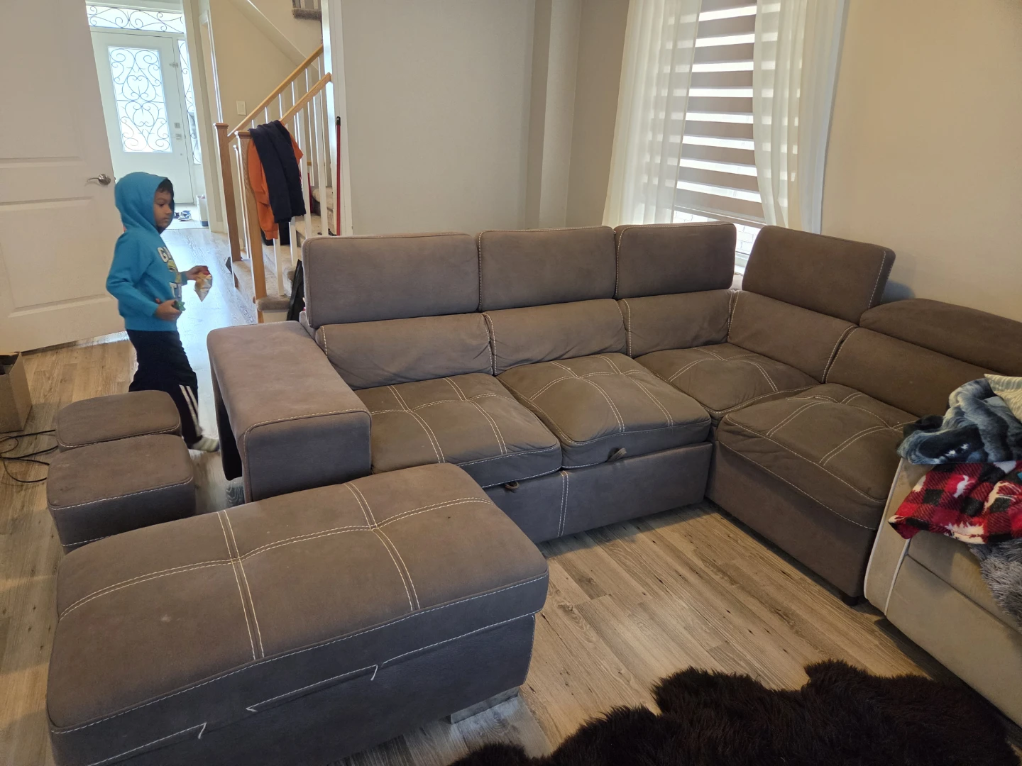 Grey Sectional Sofa with Storage and Ottomans - photo 2