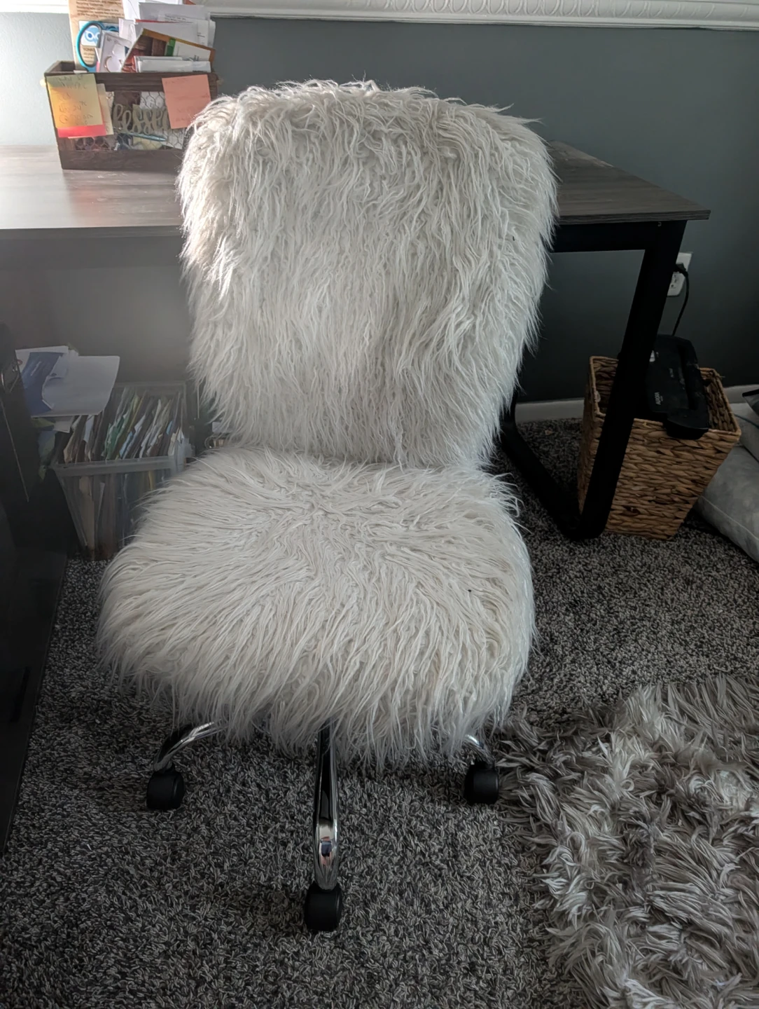 Office table with file cabinet with white faux office chair - photo 4