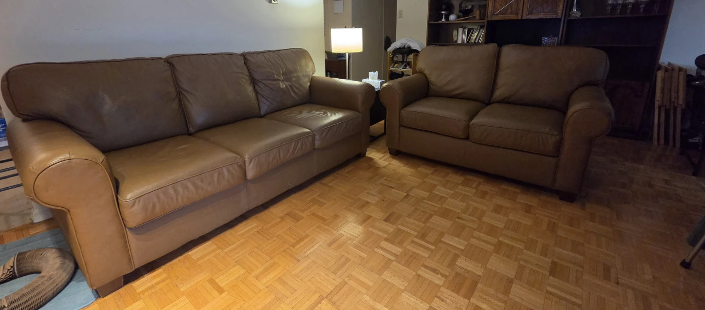Brown Leather Sofa and Loveseat