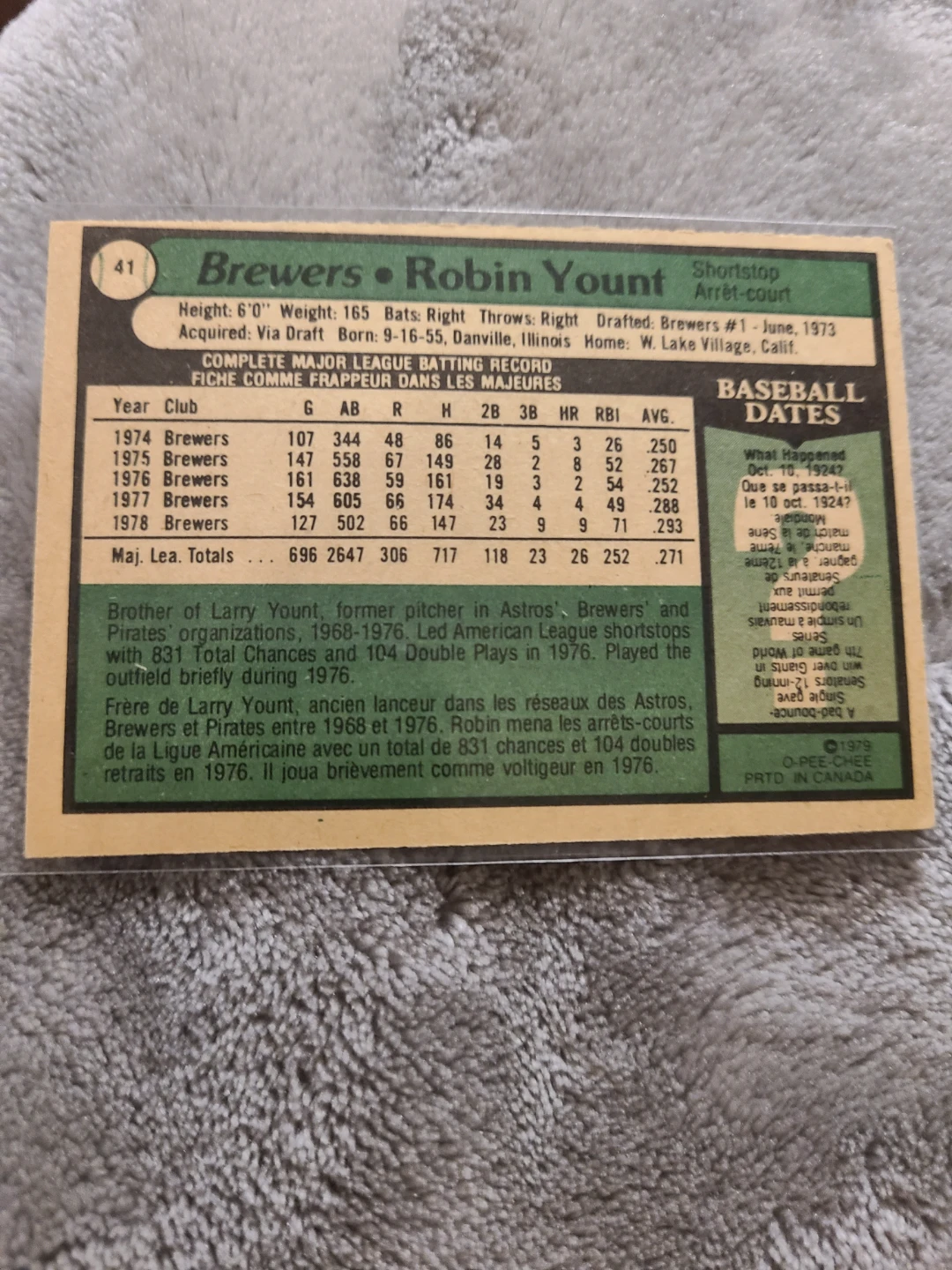 1979 O-Pee-Chee Robin Yount Baseball Card - photo 2