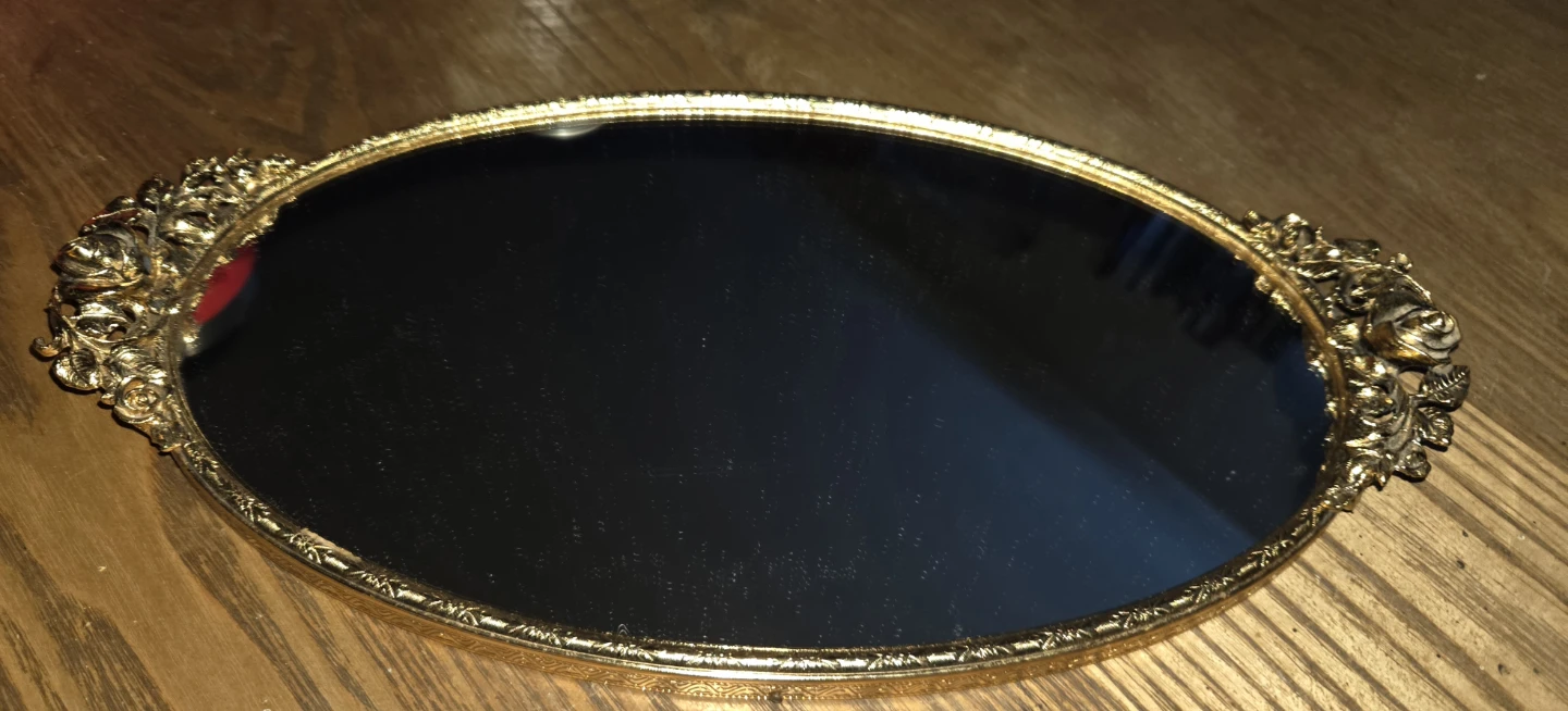 vintage Hollywood Regency mirrored vanity tray,