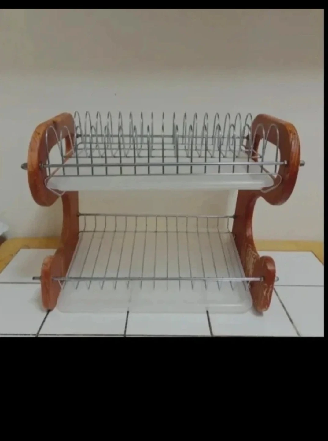 Two-Tier Wooden and Wire Dish Drying Rack