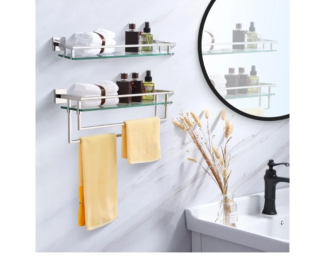 LANC Bathroom Glass Shelf with Towel Bar - photo 2