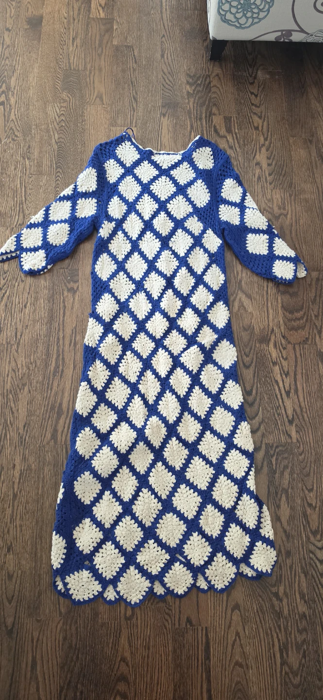 Zara Crochet Midi Dress Blue and Cream - photo 2