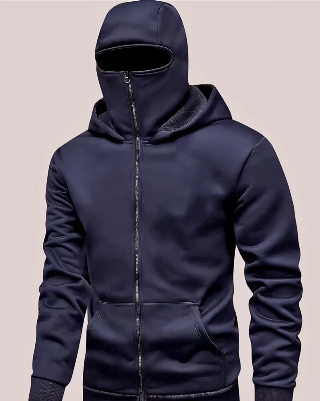 Navy Blue Full-Zip Balaclava Hoodie