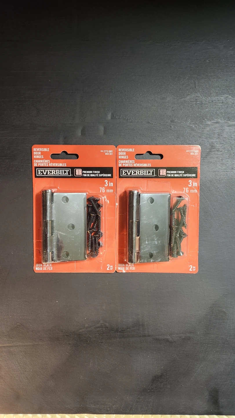 Two Everbilt 3-inch Iron Black Reversible Door Hinges