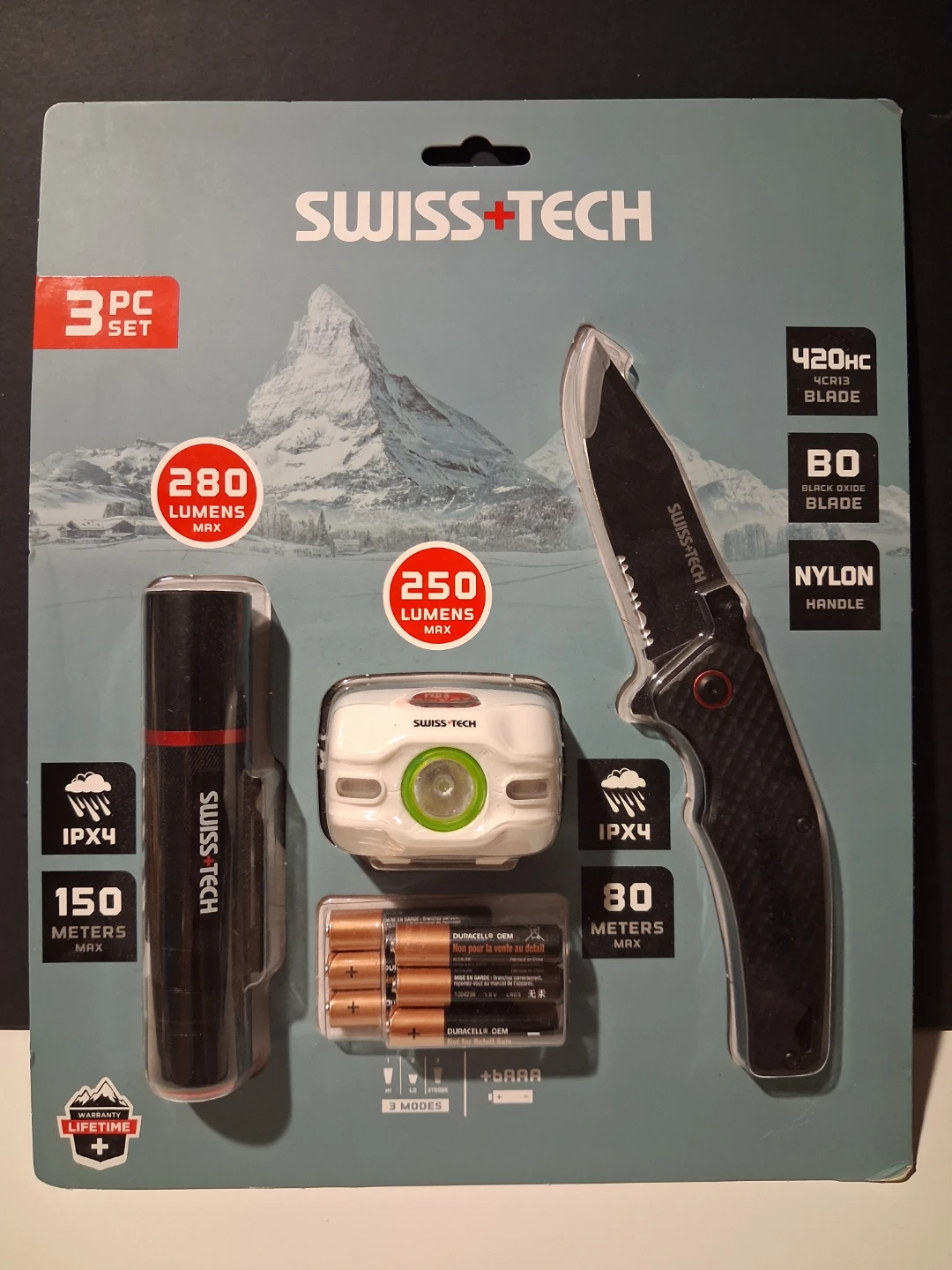 Swiss+Tech 3-Piece Flashlight, Headlamp and Knife Set SEALED