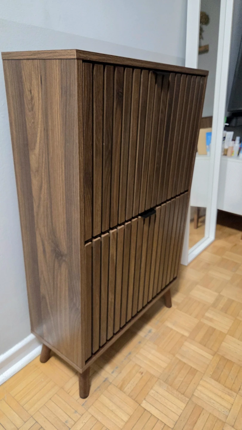Walnut Shoe Storage Cabinet Storage with 2 Flip Drawers *new