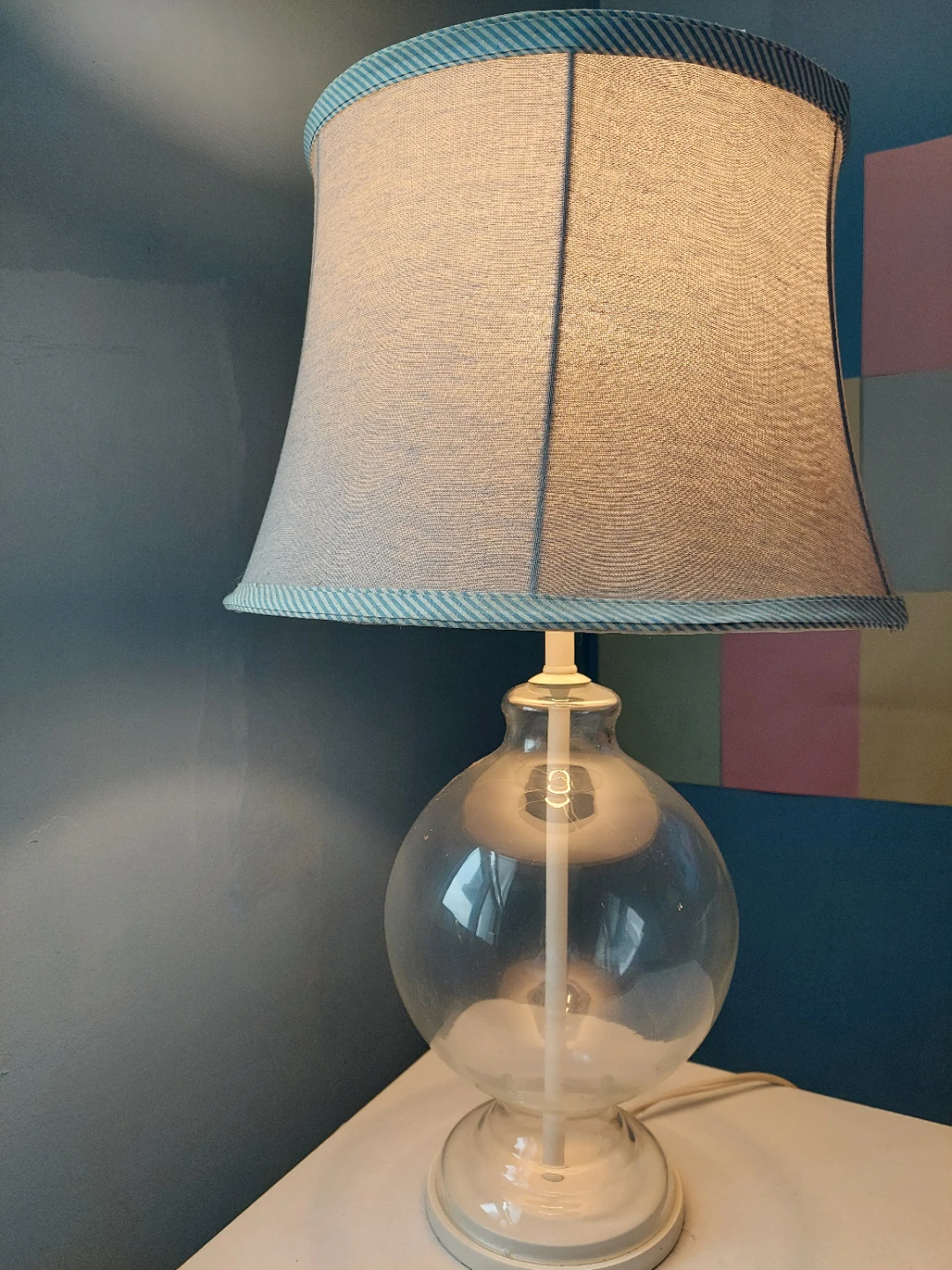 Clear Glass Base Table Lamp with Fabric Shade