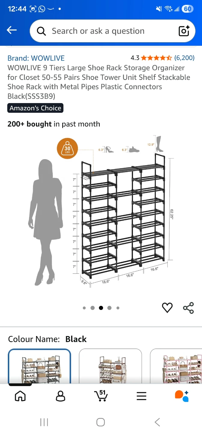 WOWLIVE 9-Tier Shoe Rack Organizer, Black - photo 3