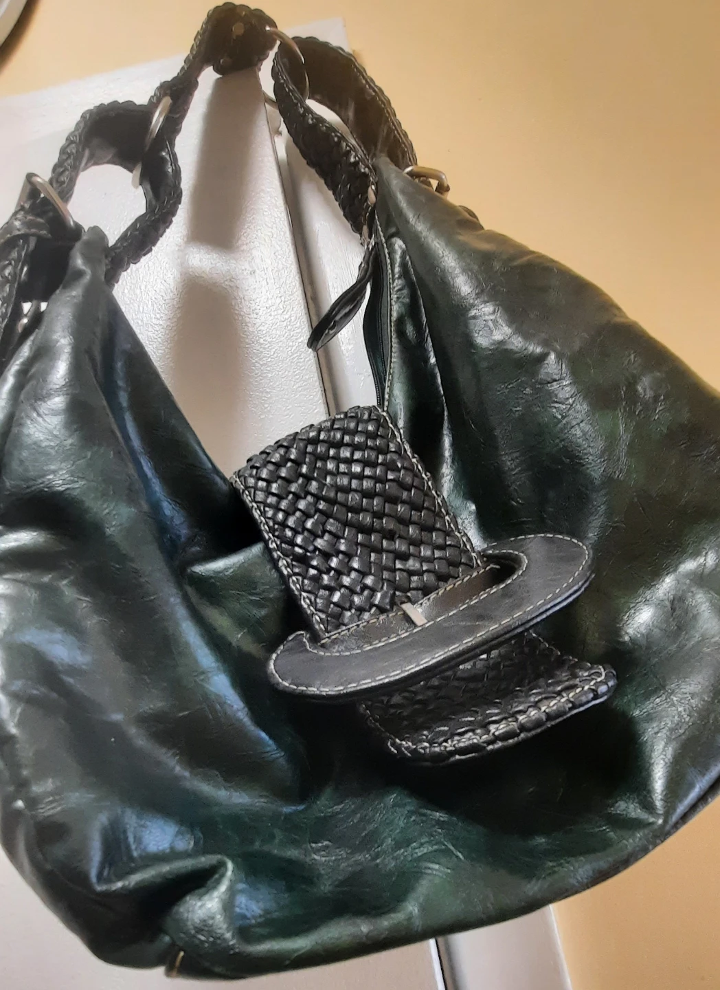 Dark Green Faux Leather Hobo Shoulder Bag - photo 3
