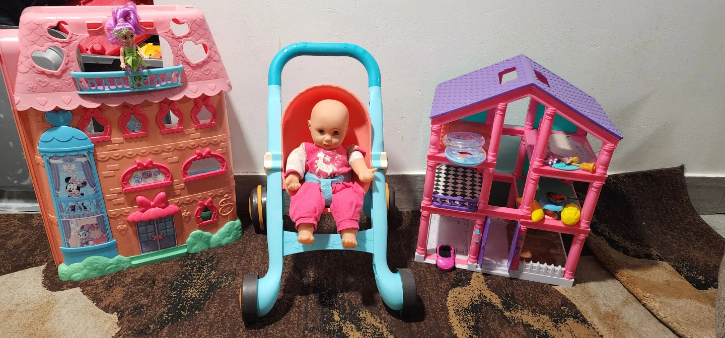 Toy Dollhouse and Stroller Set