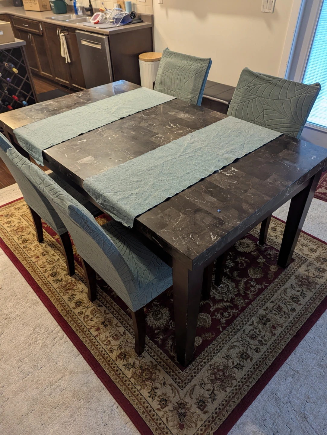 Dark Marble Top Dining Table