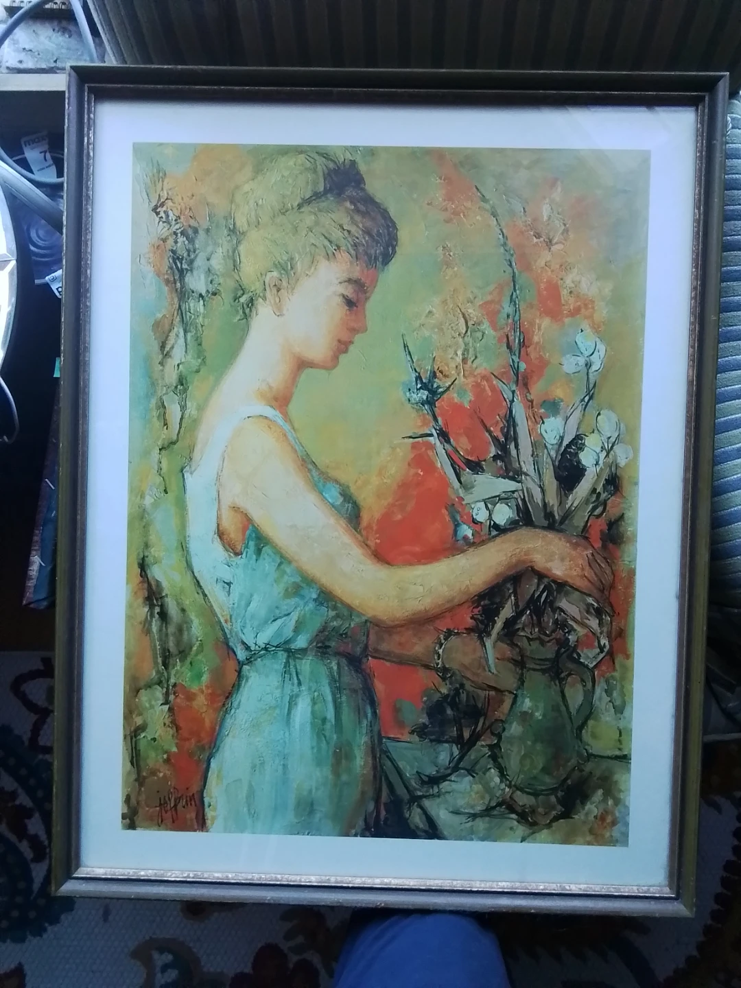 Jefriin Framed Painting of Woman with Flowers