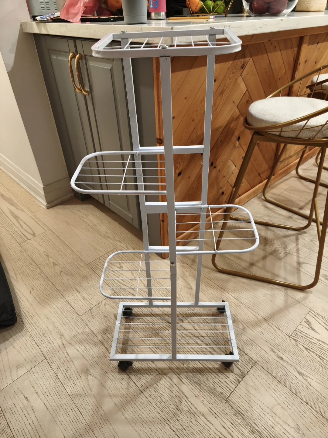 White Metal Rolling Plant Stand / Storage Shelf