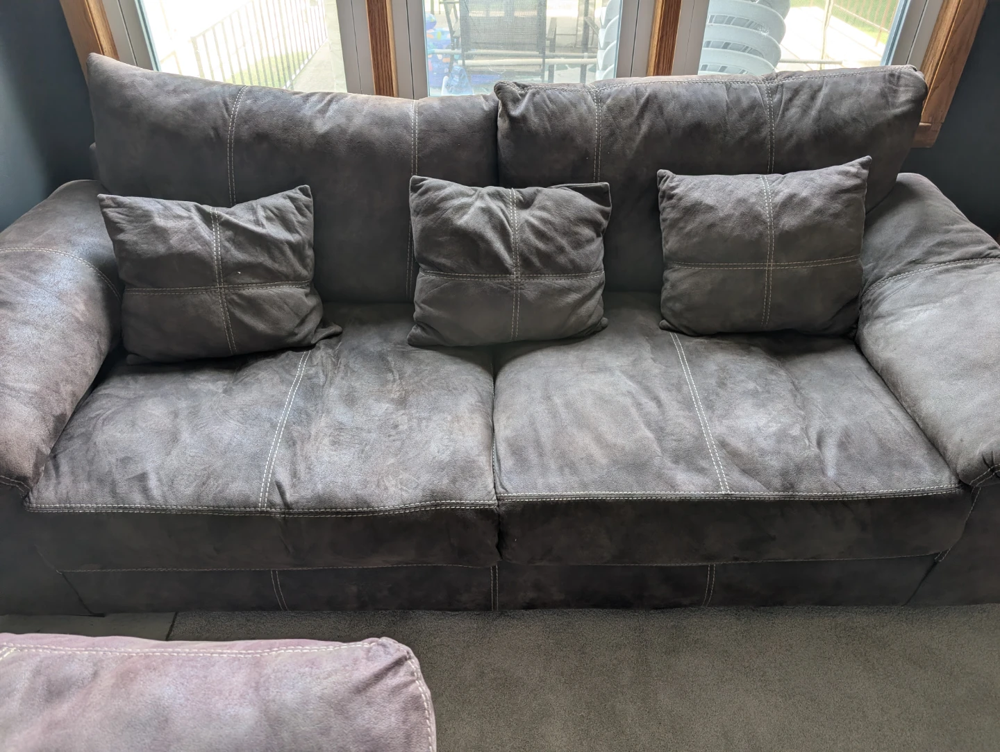 Brown Suede Living Room Sofa Set with Ottoman - photo 2