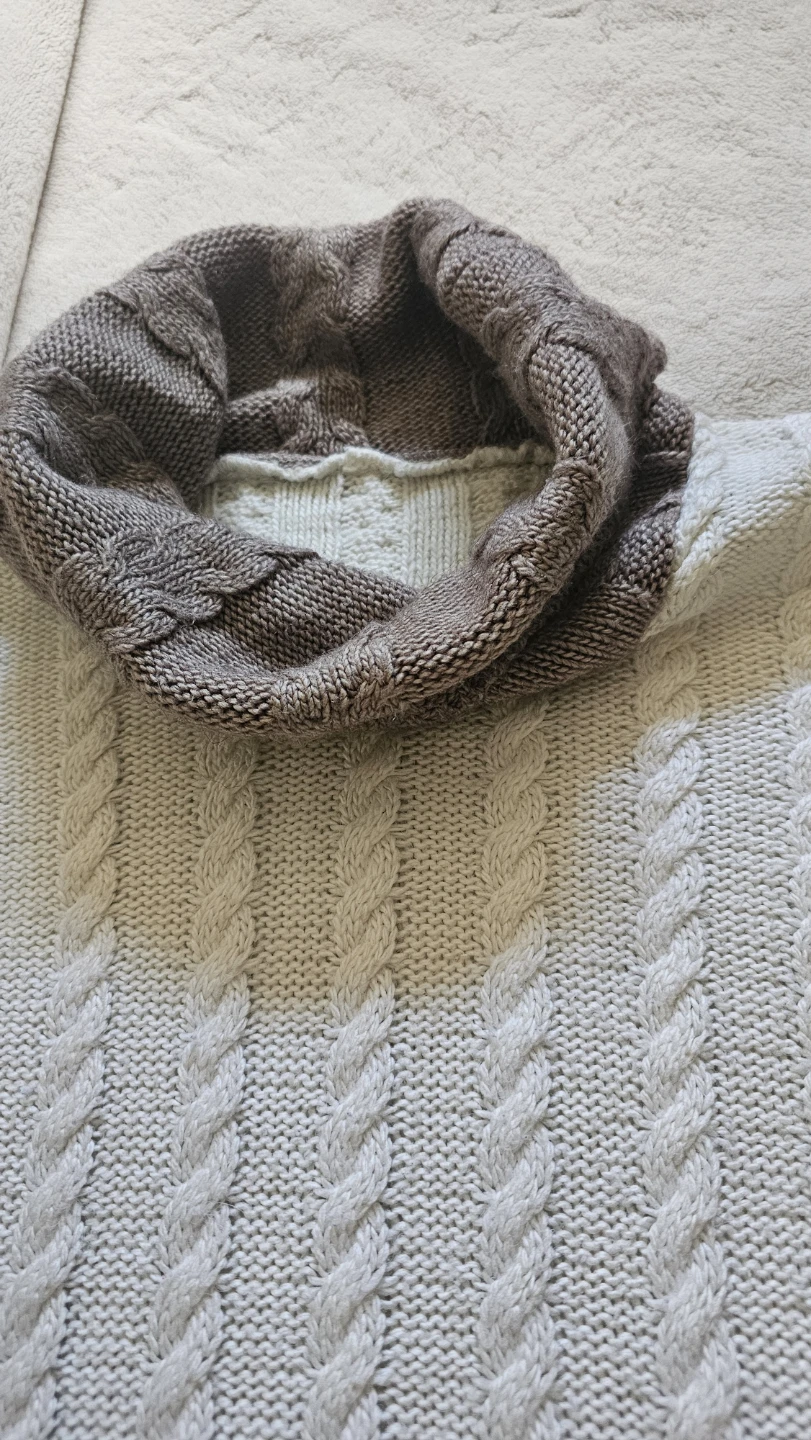 Cream and Brown Cable Knit Cowl Neck Sweater - photo 3